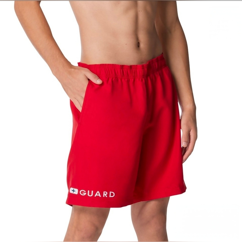 Speedo Sporty Men's Guard 19" Volley Swim Trunks Red Embroidered Lined sz M
